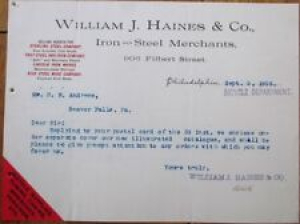 Bicycle 1895 Letterhead-William J Haines Iron & Steel Merchants/Bicycle Supplies Review