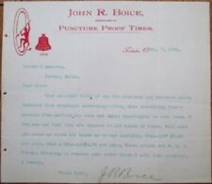 Bicycle 1898 Letterhead: John R. Boyce, Puncture Proof Tires w/Devil- Toledo, OH Review