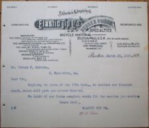 Bicycle 1897 Letterhead: Elastic Tip Co., Rubber Goods, Snell Cycle Fittings Review