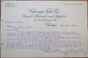 Bicycle 1896 Letterhead: Chicago Tube Co., Cycle Material and Supplies – IL Review