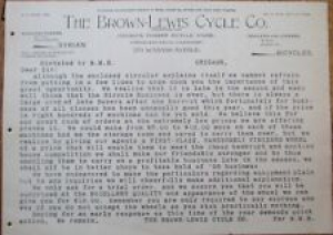 Bicycle 1890s Letterhead: Brown-Lewis Cycle Co. – Chicago, IL Review