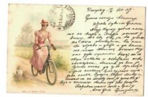 Vintage Postcard  Girl with a Bicycle,  Alex. J. Klein Wien, Posted 1900 Review