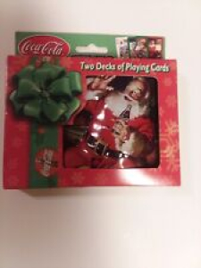 COCA COLA 2 decks playing cards Christmas tin box Santa Bicycle 3D Review