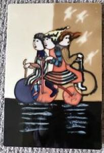 Three women riding bicycles charming Decorative Ceramic Wall Art Tile  8 x 12 Review