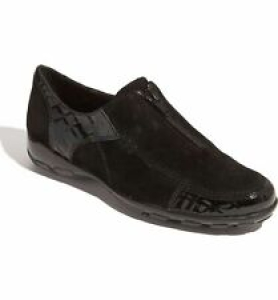 NIB VANELI SPORT Alesya Black Suede and Croc Leather Zip Comfort Flats Size 6M Review