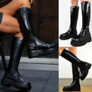 Womens Platform Sole Chunky Stretch Calf Boots Comfy Winter Designer Shoes New Review
