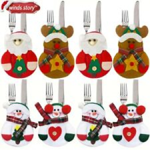 8Pcs Snowman Kitchen Tableware Holder Bag Christmas Decorations For Home Table Review