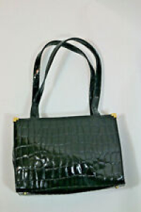 Rare BEBE Black Croc Leather Handbag Glossy Purse Gold Accents Classic Vintage Review
