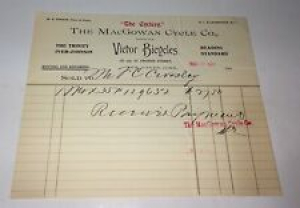 Rare Antique Victorian American MacGowan Cycle & Victor Bicycles Receipt! 1898! Review