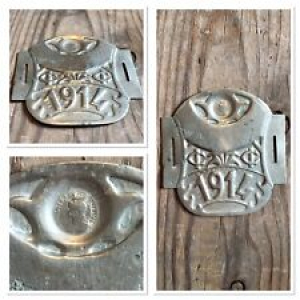 RARE WW1 1914 VINTAGE VETERAN FRENCH BICYCLE MOTORCYCLE DATE TAG TAX BADGE BRASS Review