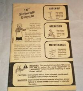 Vintage Huffy 16″ Sidewalk Bicylce Owners Manual Review
