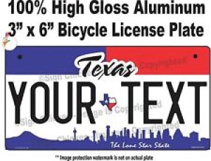 CUSTOM PERSONALIZED VANITY TEXAS STATE BICYCLE LICENSE PLATE WITH TEXT 3″ x 6″  Review