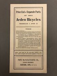 1903 Price List Of Separate Parts Arden Bicycles Models 1 & 2  6” X 3 1/4” Review