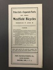 1903 Price List Of Separate Parts Westfield Bicycles Models 7 & 8  6” X 3 1/4” Review