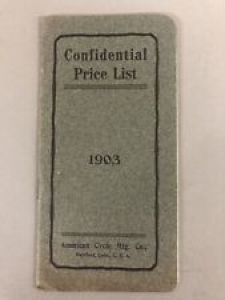 1903 Confidential Price List American Cycle Mfg Co Bicycle Parts Catalog 6” X 3” Review