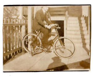 c 1910 SAFETY BICYCLE White Rubber Tires FANCY Man In Suit ORIGINAL PHOTOGRAPH Review
