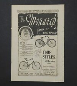 Antique 1893 Magazine Print Ad The MONARCH Bicycle King of the Road  Review