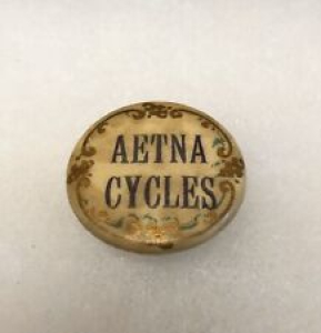Antique 1890s 1900s Bicycle Stud Celluloid Button Pin AETNA CYCLES Advertising Review