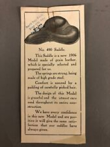 1906 Pope No. 490 Saddle Bicycle Seat Ad 5 1/4” X 2 1/2” Review