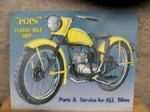 “POPS” CLASSIC BIKE SHOP Parts & Service For ALL Bikes Embossed Metal Sign New  Review