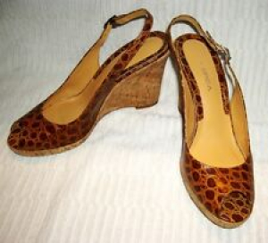 VIA SPIGA~Brown Faux Croc Leather Embossed Peep Toe Wedges Cork~Made in BRAZIL Review