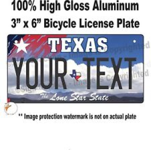 CUSTOM PERSONALIZED TEXAS STATE BICYCLE LICENSE PLATE WITH TEXT 3″ x 6″ vanity Review