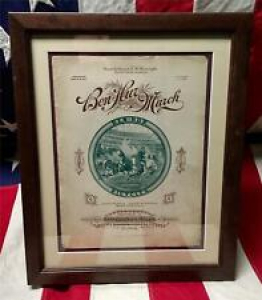 Vintage 1890s Ben Hur Bicycles March Sheet Music Framed Central Cycle Co.Antique Review