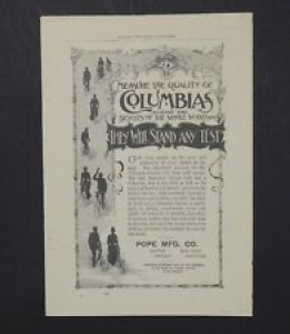 Antique 1894 Magazine Print Ad COLUMBIA BICYCLES Pope Mfg. Co. Harpers Magazine Review