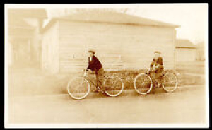 c 1910 SAFETY BICYCLES 2 Boys Young Men Riders Caps Hats ORIGINAL PHOTOGRAPH Review