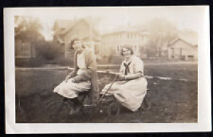 c1910 VELOCIPEDE Tricycle WAGON 2 Young Women ORIGINAL PHOTOGRAPH Nicely Dressed Review