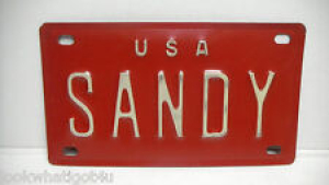Vtg Bicycle License Nameplate Sandy 1950’s era Red & White Review