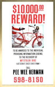 11×17 Pee Wee’s Big Adventure Herman Prop Poster Wee Print Stolen Bike Bicycle Review
