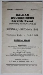 BALHAM Roughriders Scratch Event 1945 Bicycle Race Official Results ST501001018  Review