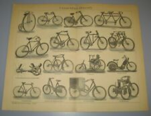 Bikes Bicycle Velociped models from 1898 lithograph Brockhaus  Review