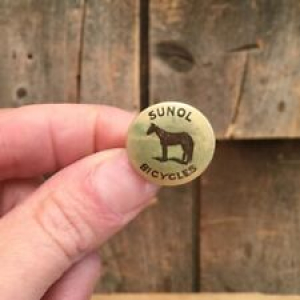 Antique 1890s / 1900s Bicycle Stud Button Pin SUNOL BICYCLES Horse Graphic Review